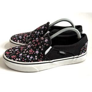 VANS Floral Slip On Casual Sneaker Black Pink Size 7 NEW